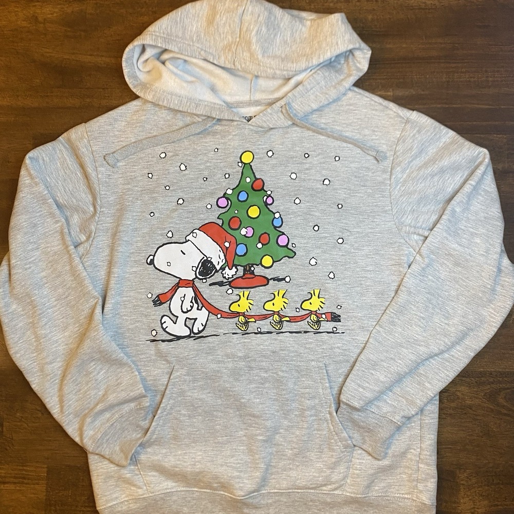 Snoopy And Woodstock Peanuts Christmas Grey Size Large Hoodie